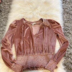Light pink velvet long sleeve top